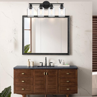 4-Light Bathroom Vanity Wall Sconce With Clear Glass Shade, Durable Metal Frame, Ceramic Socket, Easy Installation For Modern And Farmhouse Decor