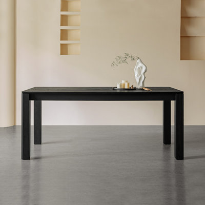 Black Rectangular Solid Wood Dining Table