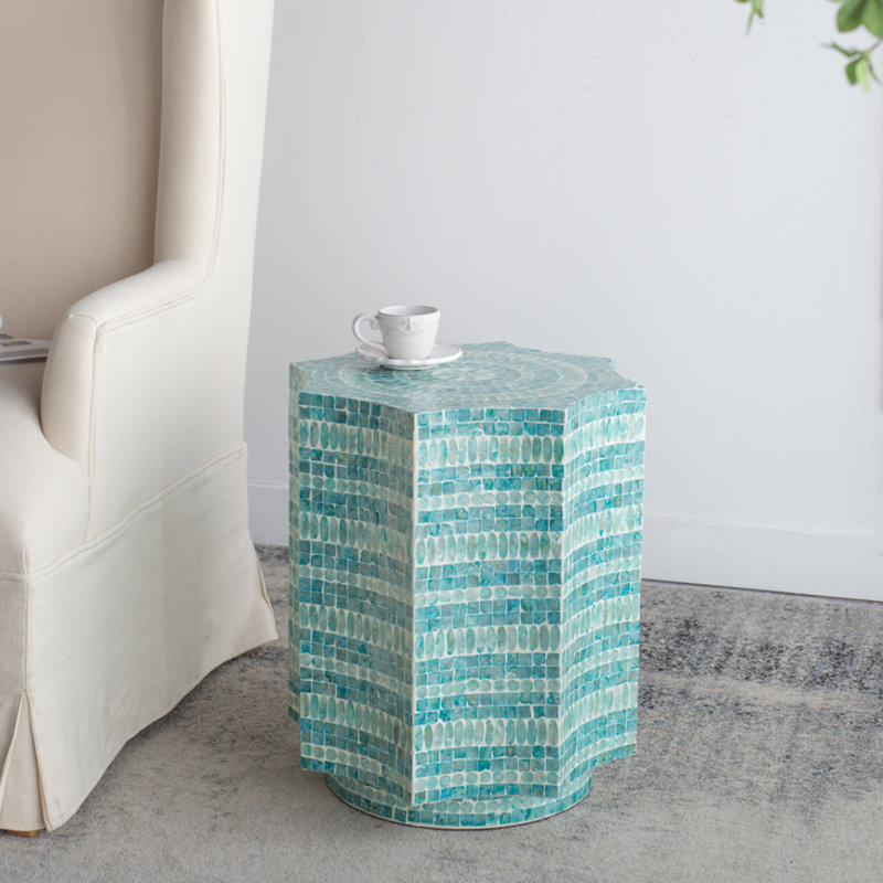Stool with Capiz Design, Blue Multi