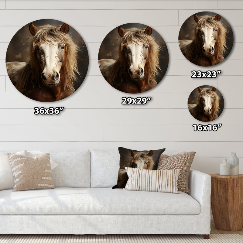 Cheval brun, équilibre harmonieux - animaux, art en métal rond, H 16 po x l 16 po