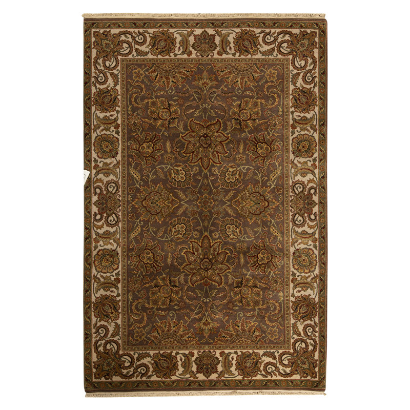 Tapis brun et ivoire de haute qualité noué à la main