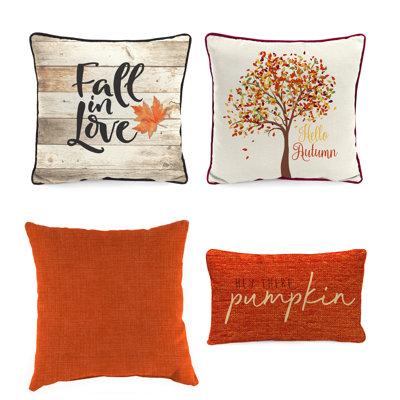 4-Piece Autumn Outdoor Throw Pillow Set for Thanksgiving and Halloween