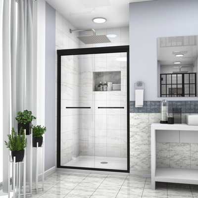 Cabine de douche double coulissante l 48 po x H 76 po H 5/16 po (8 mm), noir mat