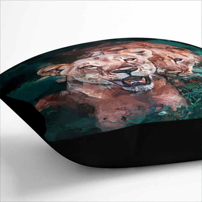 Lioness Duo Cushion with Filling, 40cm H x 40cm W x 15cm D, Black