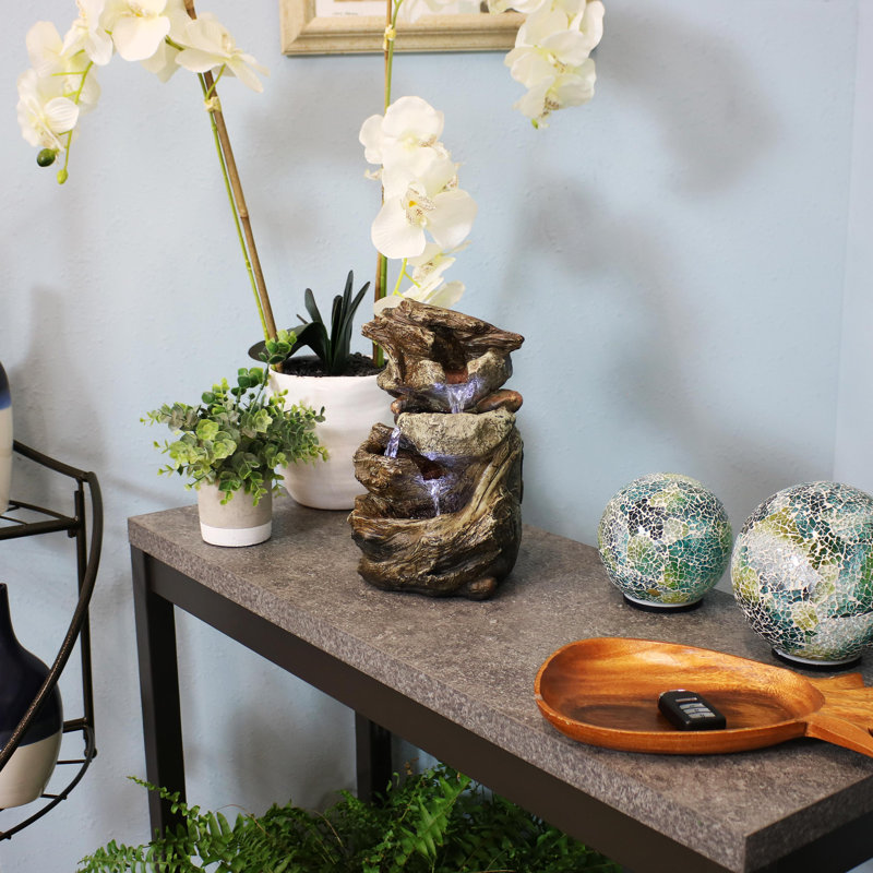  Rock and Log Tabletop Rustic Tabletop Fountain with LEDs