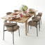Ensemble de salle à manger extensible moderne avec table rectangulaire en bois et 6 chaises rembourrées à dossier incurvé-441805113