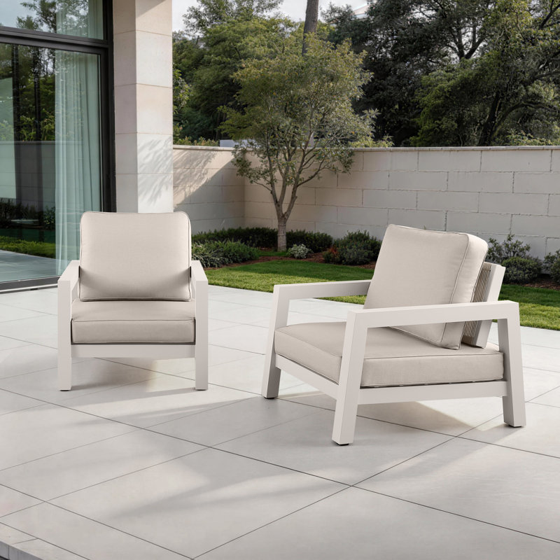 Ensemble de 2 fauteuils d'extérieur Burchfield, Cream Beige, Cream Beige