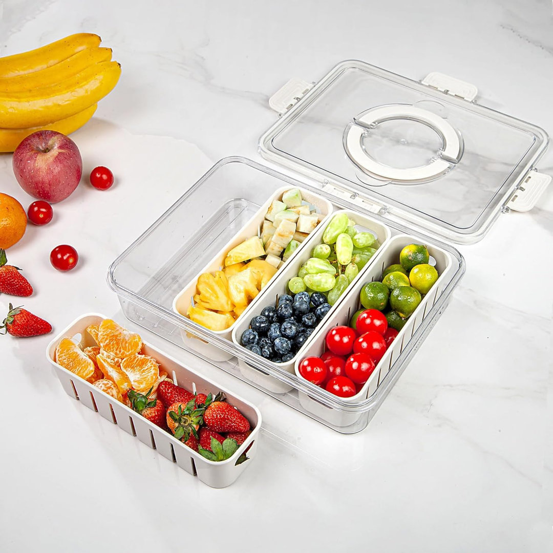 Diannah Snack Tray with Lid & Handle, BPA Free Plastic Portable Container Veggie Serving Tray Prep & Savour