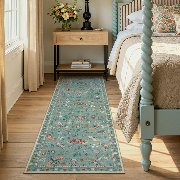 Goldene Animal and Insect Washable Floor Mat - Non-Slip Area Rug Non Slip Green Area Rug Low Pile Stain Resistant Throw Carpet for Dining Room