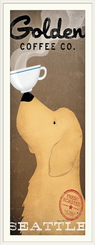 « golden coffee co. » par ryan fowler, affiche rétro, Cadre blanc, H 44 po x l 20 po x P 1 po