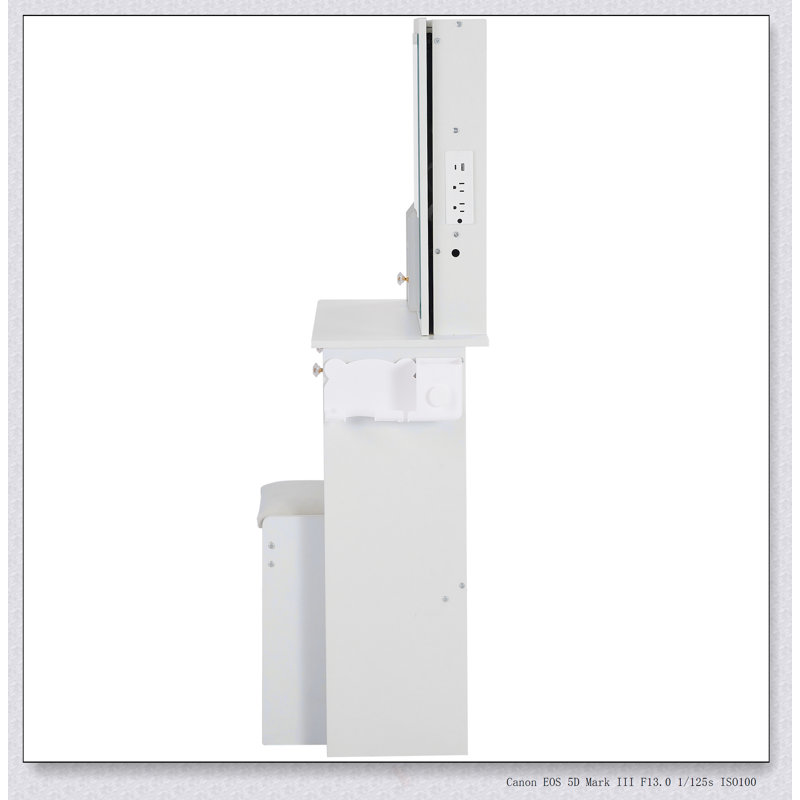 Compact Vanity Table With Sliding LED Mirror, Power Station, Hair Dryer Bracket, And Storage Drawer For Small Bedrooms, White