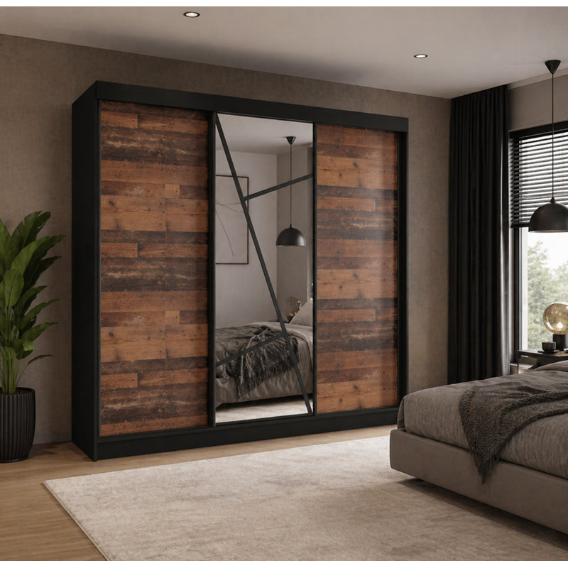 Annelijn 3 Door Wardrobe, Dark Brown, 205cm H x 200cm W x 60cm D