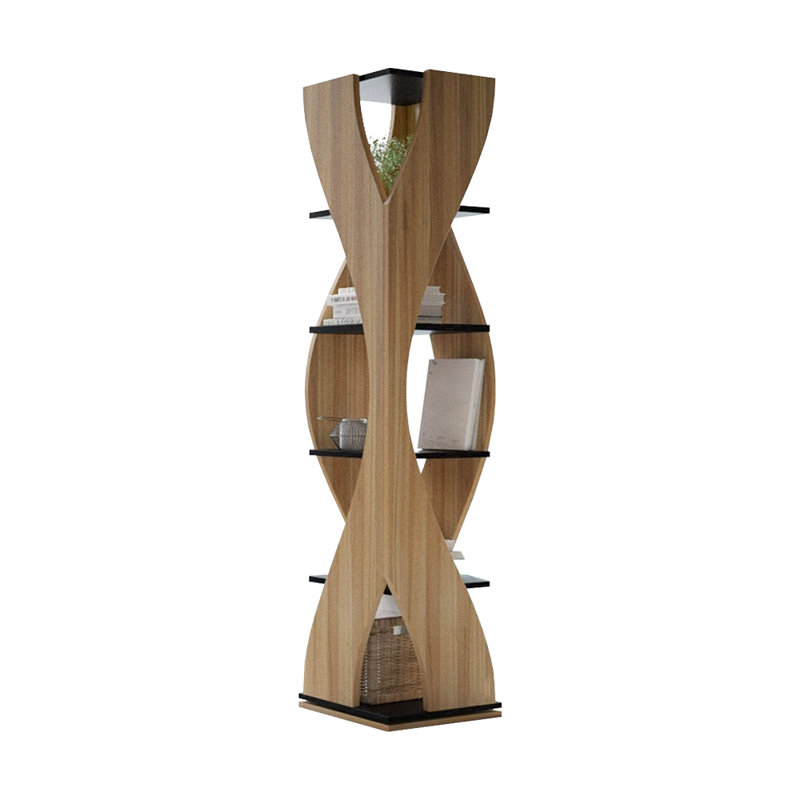 Bibliothèque rotative en bois massif noyer, (5 tablettes) H 76,77 po x l 15,75 po x P 15,75 po, Noyer