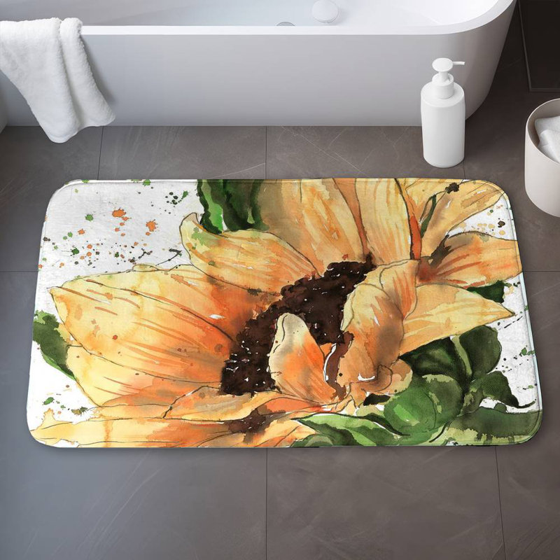Sunflower in bloom Bath Mat with Non-Slip Backing - Quick Dry Memory Foam Bathroom Rug - Absorbent - Modern Plush Spa-Style - Machine Washable