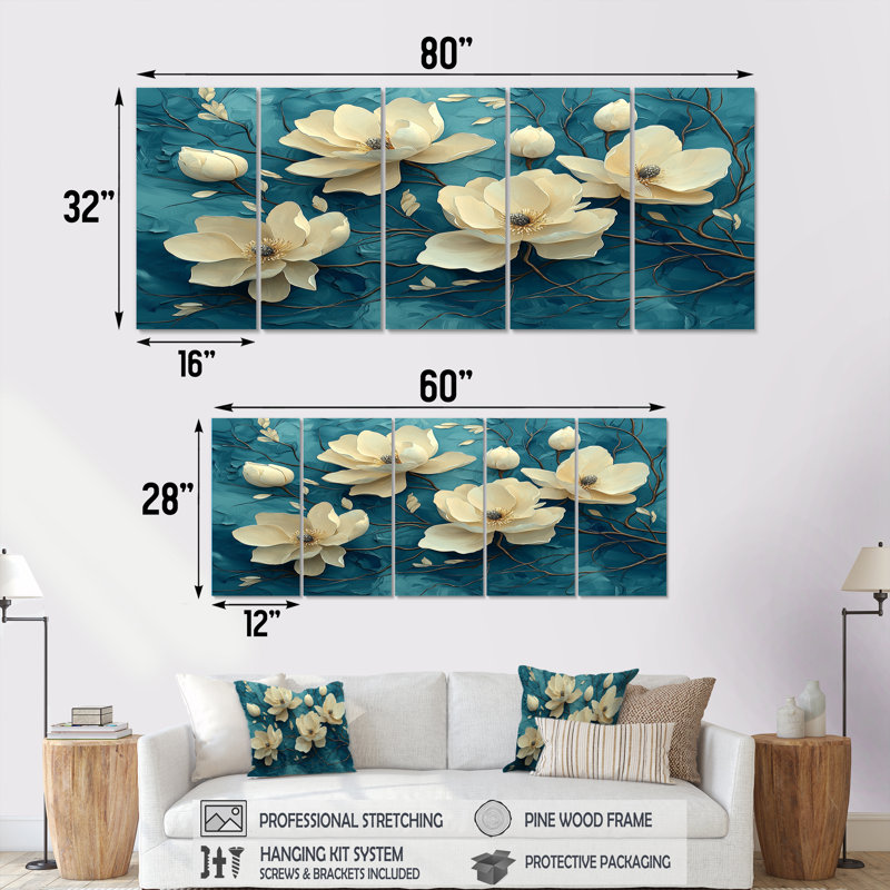 Jardin de magnolias sur la rivière Agae II - art mural - décoration murale traditionnelle, H 28 po x l 60 po, 5