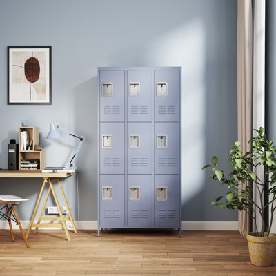 Casier en métal 9 portes H 72 po avec serrure pour employés, école, bureau, salle de sport, chambre à coucher, armoire de rangement, gris, assemblage requis, armoire