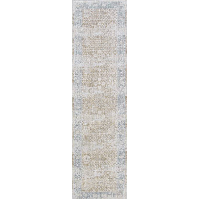 Mona Power Loom Polyester Geometric Area Rug in Beige/Light Blue, Runner 2'2" x 8'