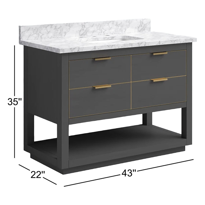 Allie 42" Single Bathroom Vanity with Carrara Marble Top, Twilight Gray, 42"W, Carrara White Marble/Gold