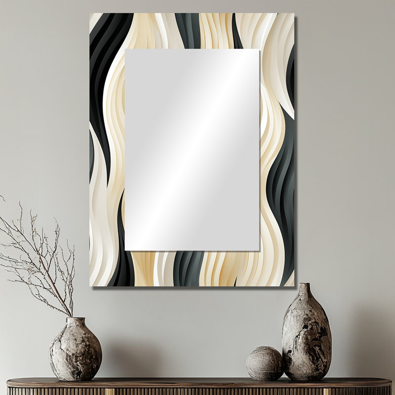 Etoline blanc et noir élégance minimaliste - miroir unique rayé, rayé, grand miroir mural abstrait, art imprimé en métal