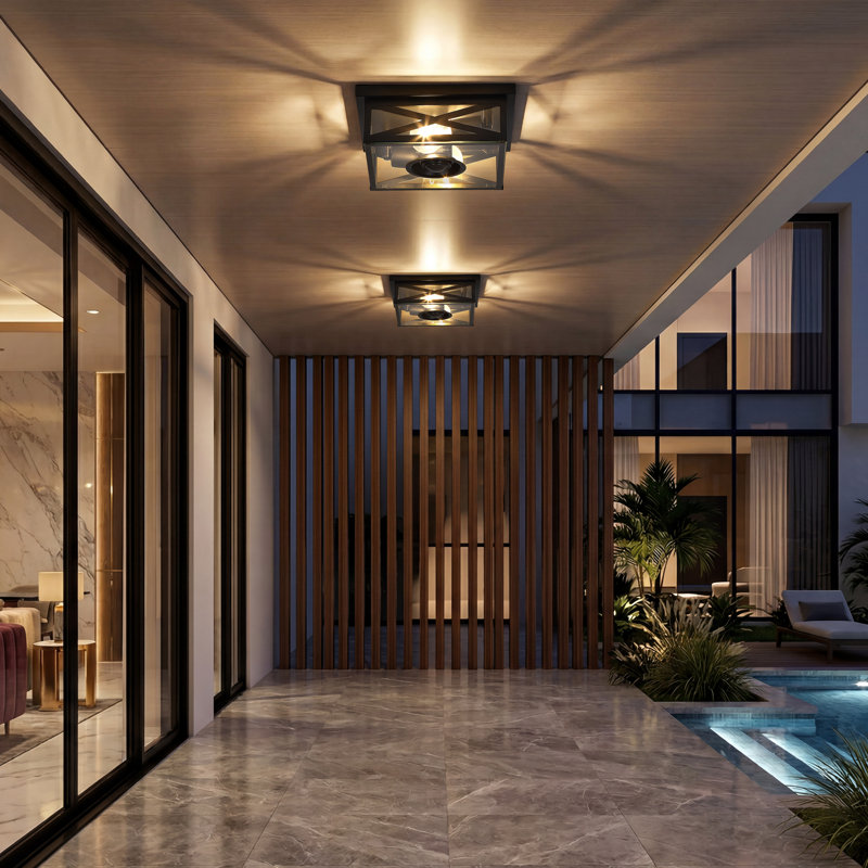 11" 2-light Outdoor Ceiling Light With Motion Sensor,farmhouse Flush Mount Ceiling Light With Glass Shade, 360° Detection, Adjustable Timer