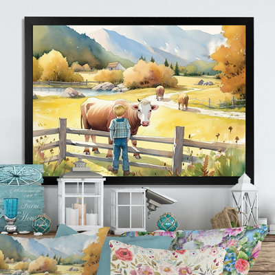 Children On A Farm I - Farm Landscape, reproduction d'art mural