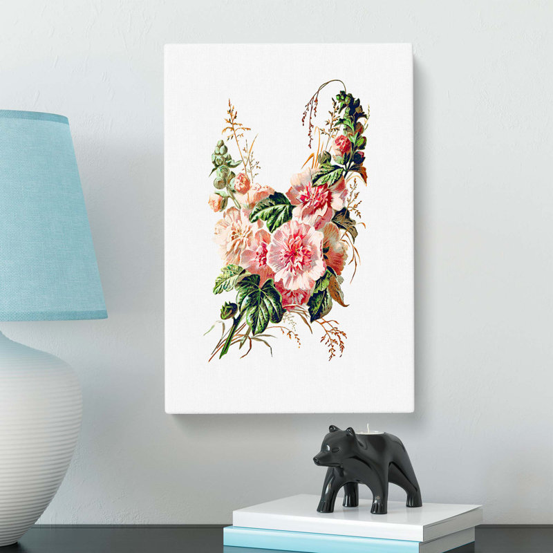 Hollyhock Flower Illustration - Wrapped Canvas, 50cm H x 35cm W x 3cm D