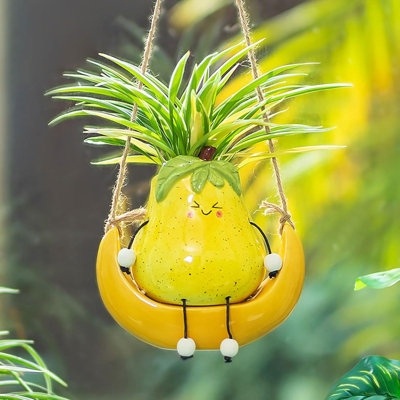 Cute Hanging Ceramic Planter With Smiley Face