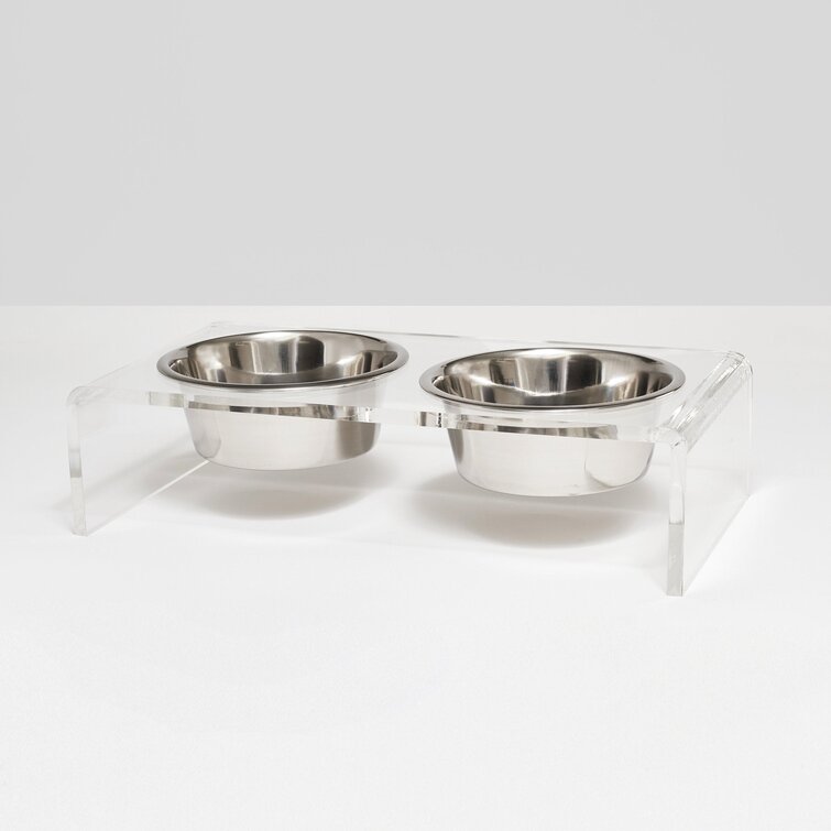 Hiddin Clear View Double Elevated Dog Bowl, Clear, Gold, 4 Cup