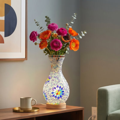 5.1" 3-Color Dimmable Glass Vase Table Lamp (No Flowers Included)