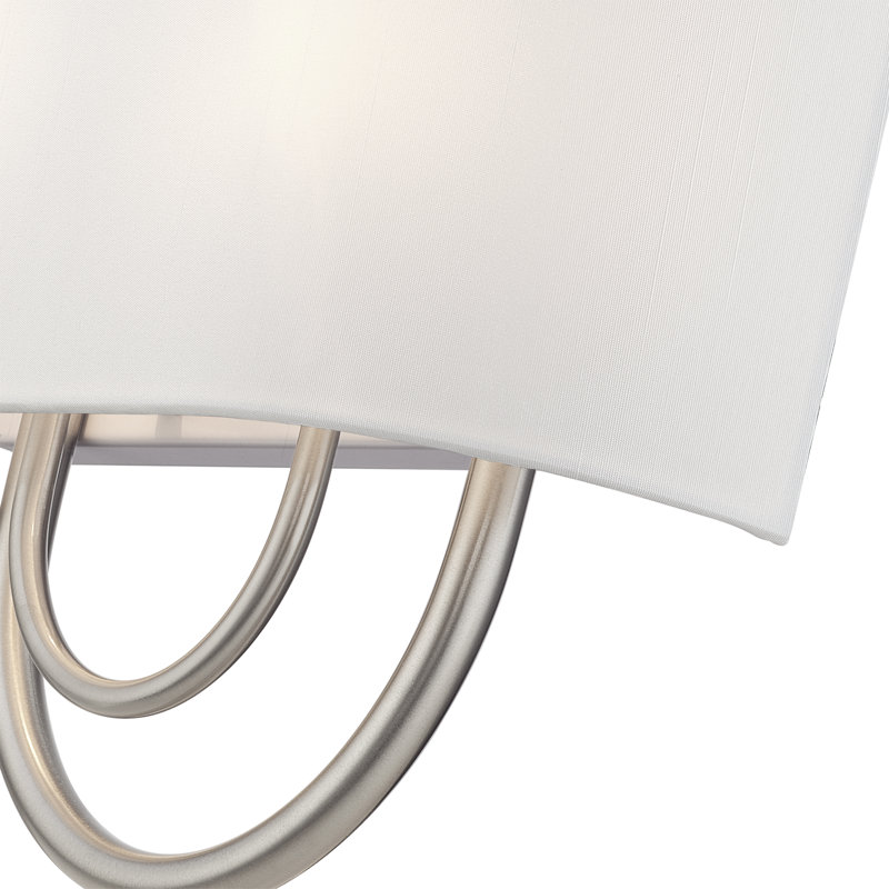 Grande applique 2 lumières bronze ADA avec abat-jour en tissu blanc cassé fabriqué à la main, Nickel brossé