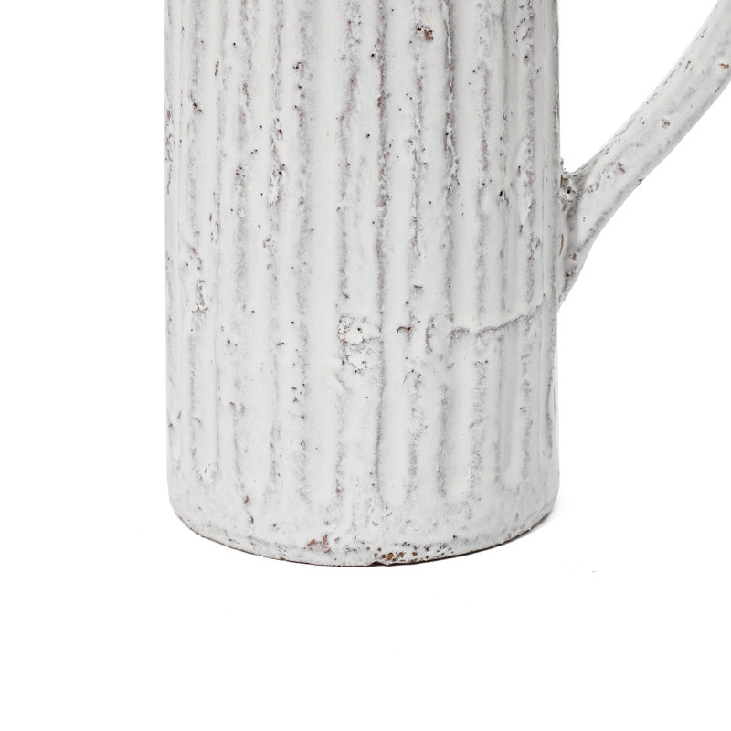Vase de table en terre cuite blanc vieilli avec poignée