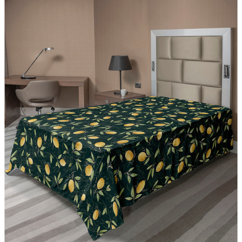 Drap plat Ambesonne citron citron art tropical vert moutarde vert forêt, Simple