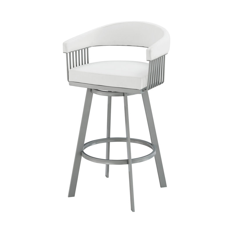 Tabouret de bar pivotant en similicuir Mod, Tabouret de comptoir (siège d'une hauteur de 25 p, Siège blanc / cadre argenté