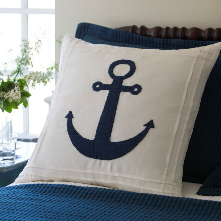 Anchor Linen Throw Pillow, Navy