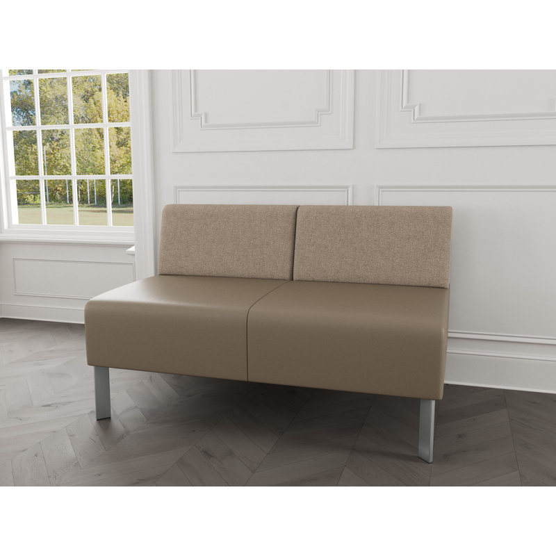 Luxe Lounge Reception Armless Loveseat, Silver Steel, Archetype Silt/Modena Farro