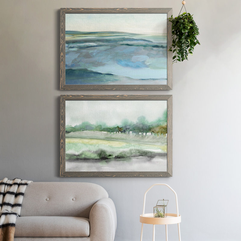 Low Tide - Ensemble de 2 peintures sur toiles encadrées, Encadré gris, H 37,5 po x l 55 po x P 1,5 po