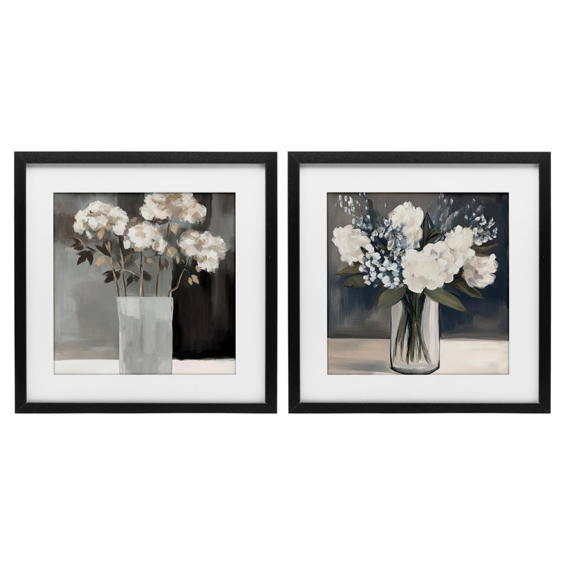 «Vase Of Grace Flowers», ensemble de 2 impressions encadrées sous verre, design par Mona Grace, H 13 po x l 13 po