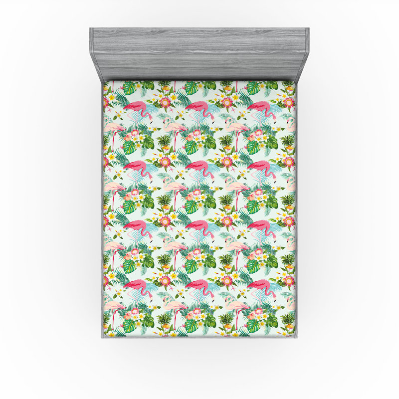 Drap-housse orange Ambesonne, Floral rose / vert, Drap-housse très grand californien