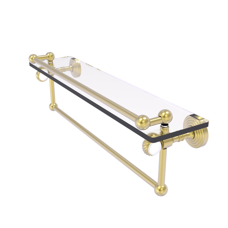 Jarrell Glass Bracket Shelf with Towel Bar, 5.5" H x 22" W x 6.8" D, Satin Brass