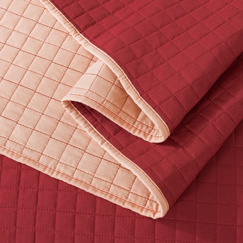 Ensemble de courtepointe réversible en microfibre 3 pièces A-QSM072020001, Courtepointe pour grand lit + 2 taies décoratives