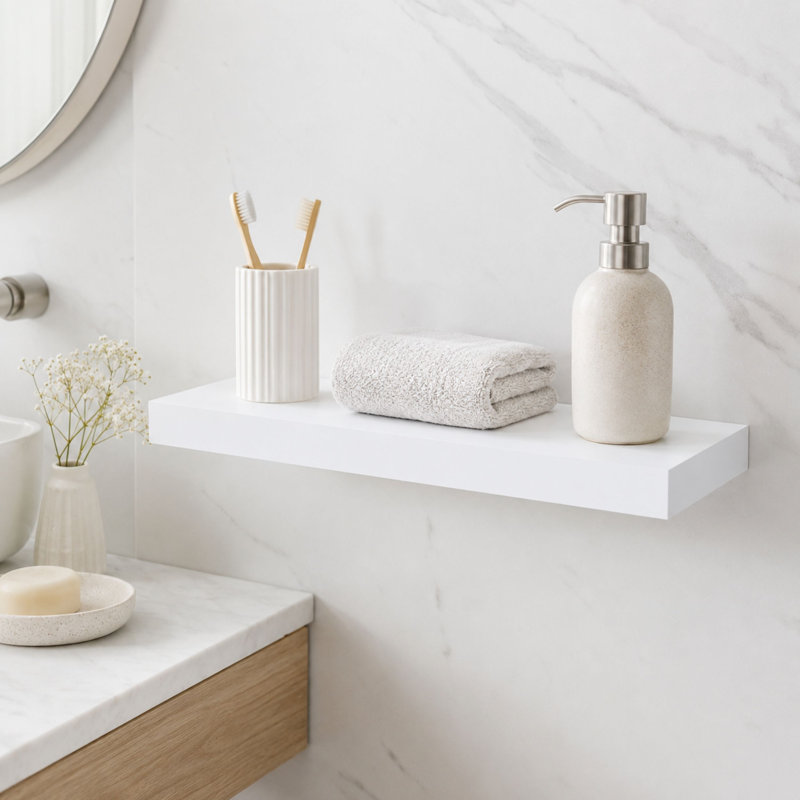 Hudson Floating Wall Shelf Kit, Chunky 3.8cm, 4cm H x 60cm W x 24cm D, Gloss White