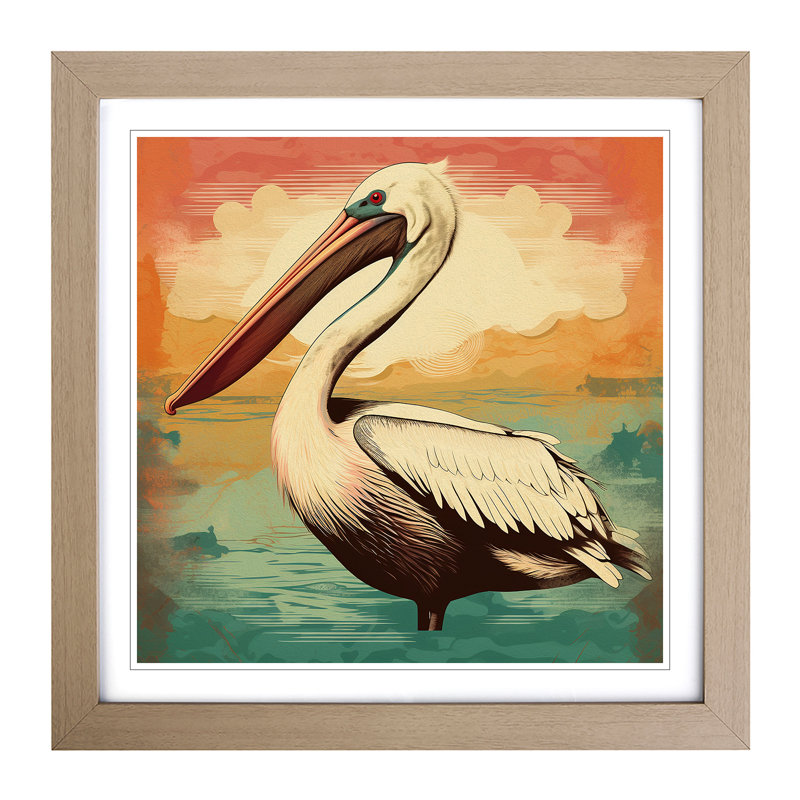 Pelican Retro Art - Framed Print, Oak