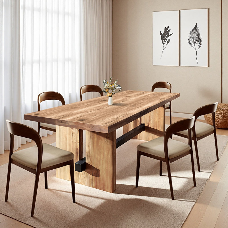 Ensemble de table de salle à manger rectangulaire en bois massif Bushey, H 29,53 po x L 86,61 po x l 35,43 po