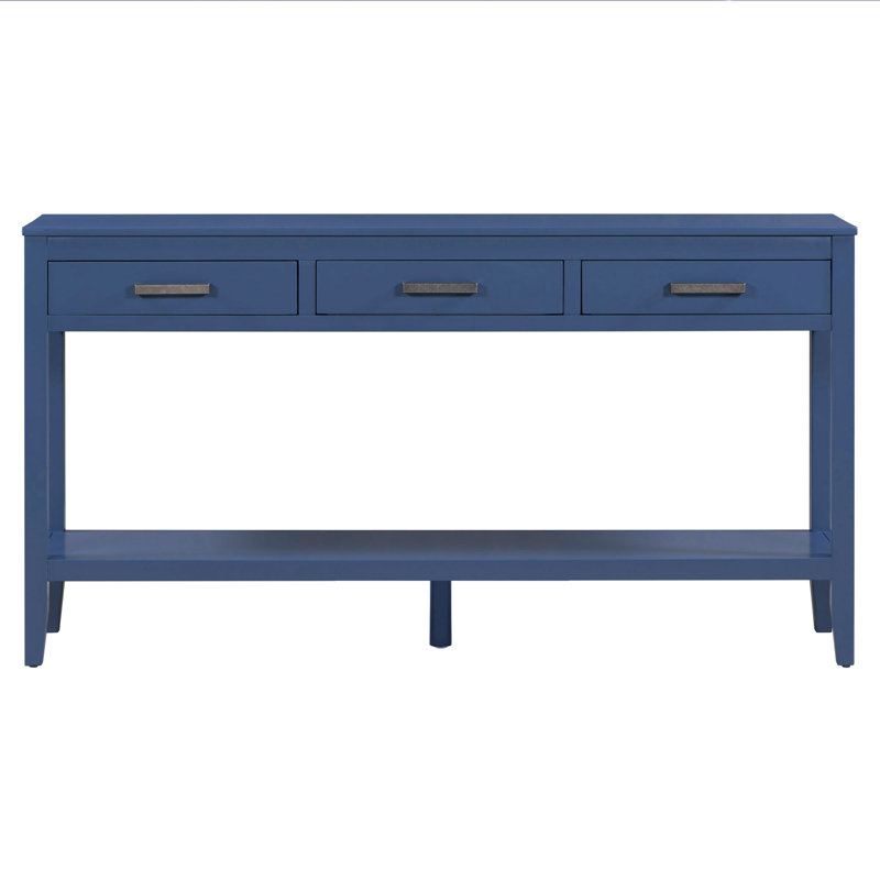 Console moderne à 3 tiroirs avec tablette de rangement, Bleu