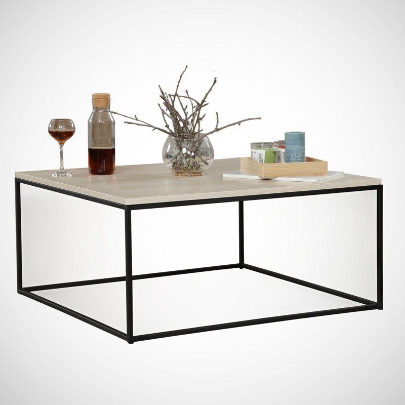 Modern Oak Coffee Table with Metal Legs, 29.5 x 16.9 x 29.5 inches | 100% Melamine Coated Particle Board, 0.7 inches Thick, Electrostatic Powder Coated Legs | Stylish Industrial Design for Living Room & Lounge