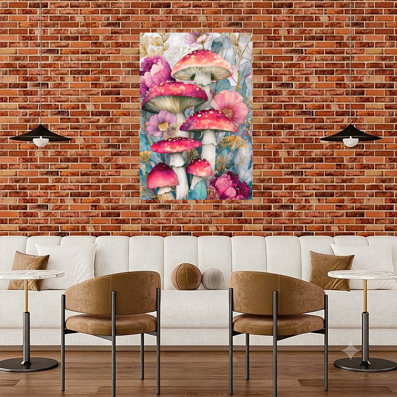 «Enchanted Forest Mushroom Delicate Dreamy Elegant Forest Nature», art mural, H 48 po x l 32 po