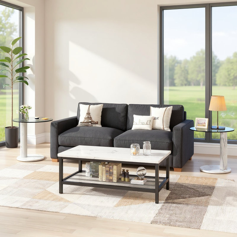 Table de bout ovale en forme de C, petite table d'appoint pour canapé, table de canapé avec panneau de fibres à densité moyenne, support en métal et plateau en verre trempé pour le salon, la chambre à coucher, le chevet, ensemble de 2