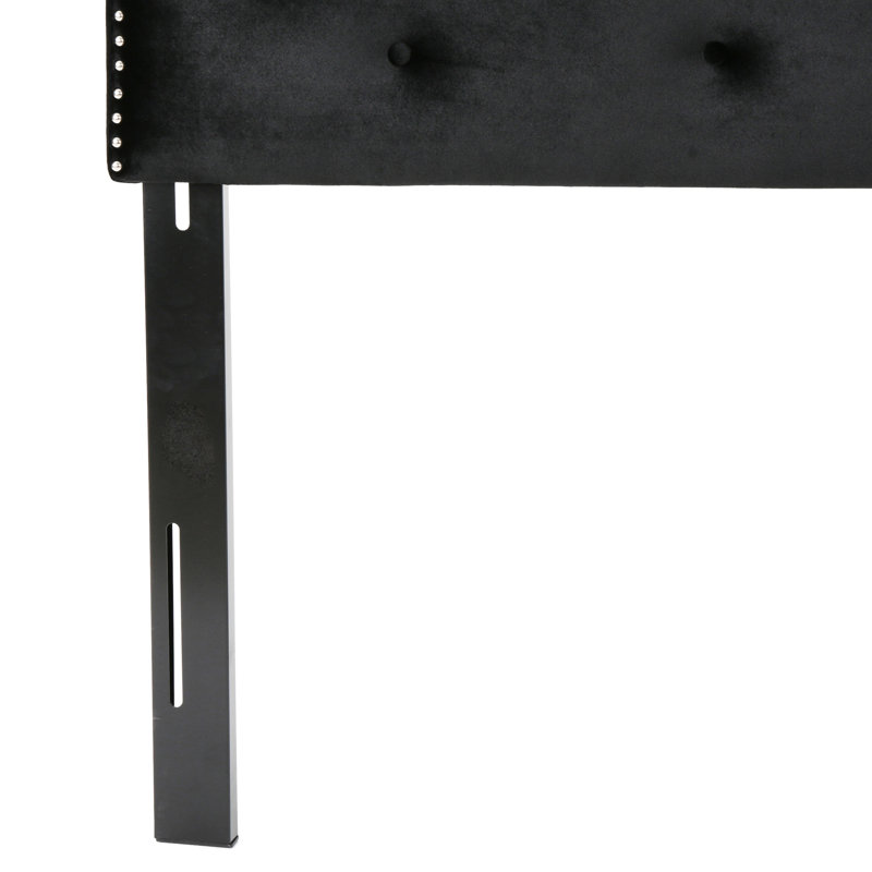 Modern Queen & Full Sized Headboard - Upholstered In Velvet With Button Stitch And Delicate Nailhead Border, Assembly Required Contemporary Diamond Pattern Accents, Needed