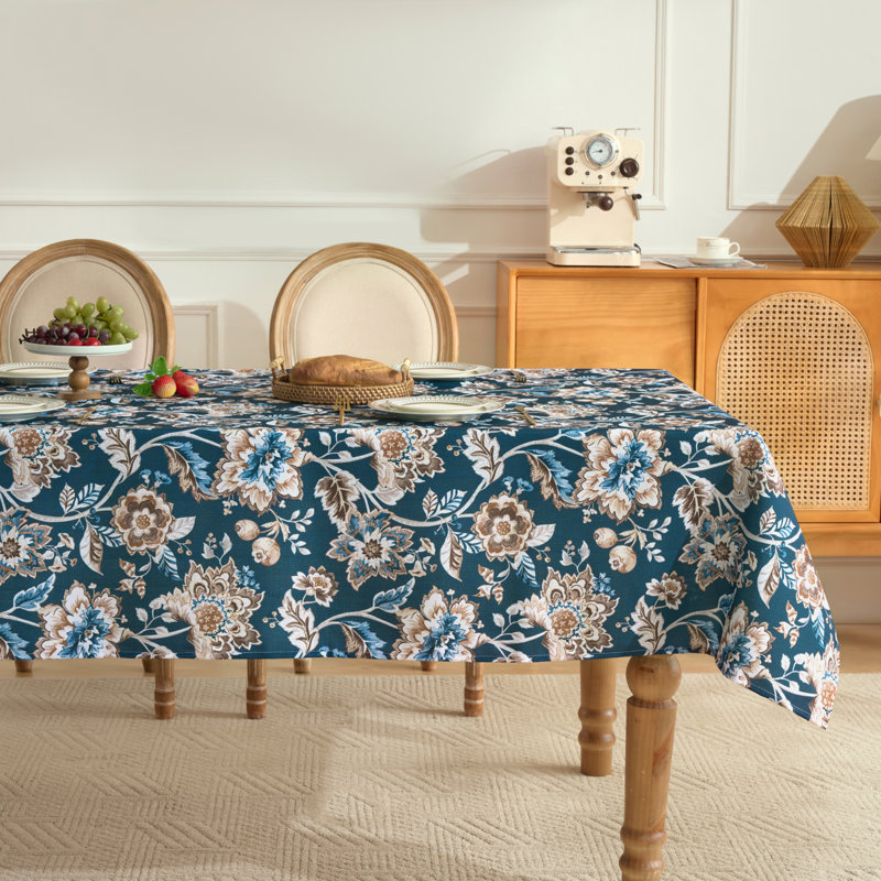 Printed Waterproof Fabric Tablecloths, Easy Care Dining Table Covers By Sweet Home Collection®, 102" L x 60" W, Floral, Navy
