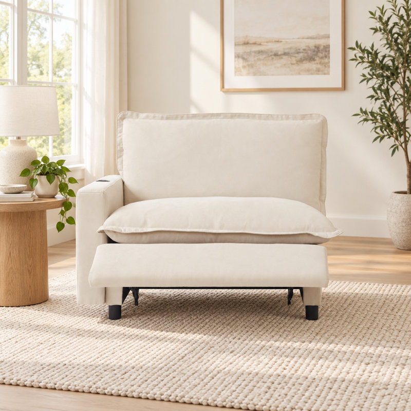 Fauteuil électrique moderne avec accoudoir, recouvert de tissu lin rembourré, Beige